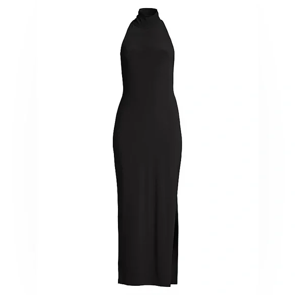 Norma Kamali Partial Turtleneck Slit Long Gown Halter Neck Dress - Picture 2 of 11